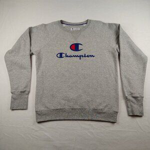 Champion Crewneck Pullover Sweatshirt Classic Gray Big Logo Sz M